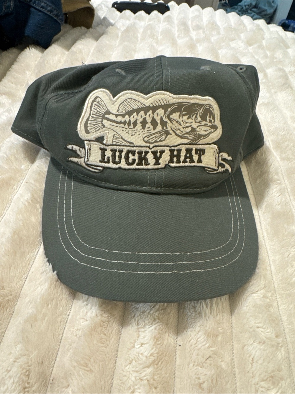 Lucky Bass Fish Baseball Trucker Cap Hat Infinity Gray OSFM with Snap Adjustment
